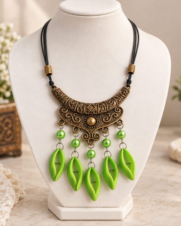 Green & Gold Boho Statement Necklace