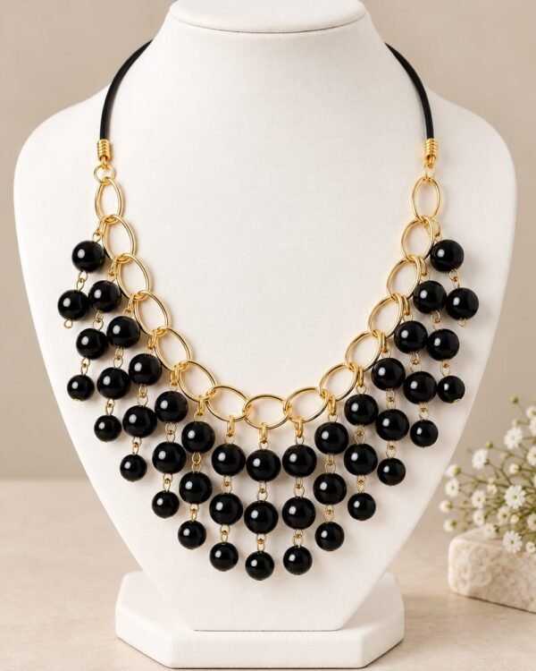 Black & Gold Beaded Statement Necklace