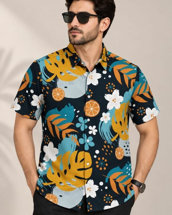 Men’s Tropical Print Short Sleeve Shirt – Casual Summer Shirt
