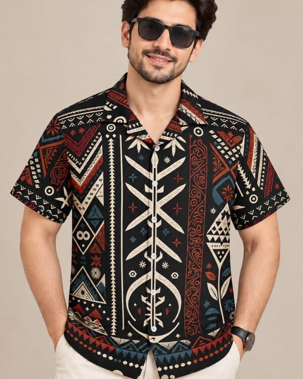 Men’s Tribal Print Short Sleeve Shirt – Casual Summer Shirt