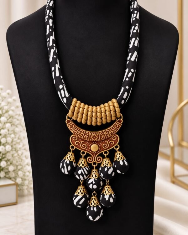 Black & Gold Statement Pendant Necklace