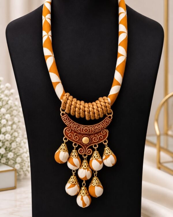 Orange & Gold Statement Pendant Necklace