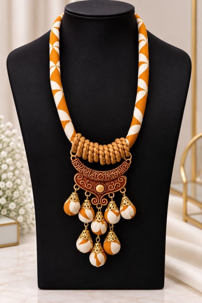 Orange & Gold Statement Pendant Necklace