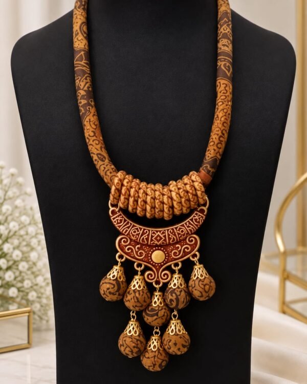 Brown & Gold Statement Pendant Necklace