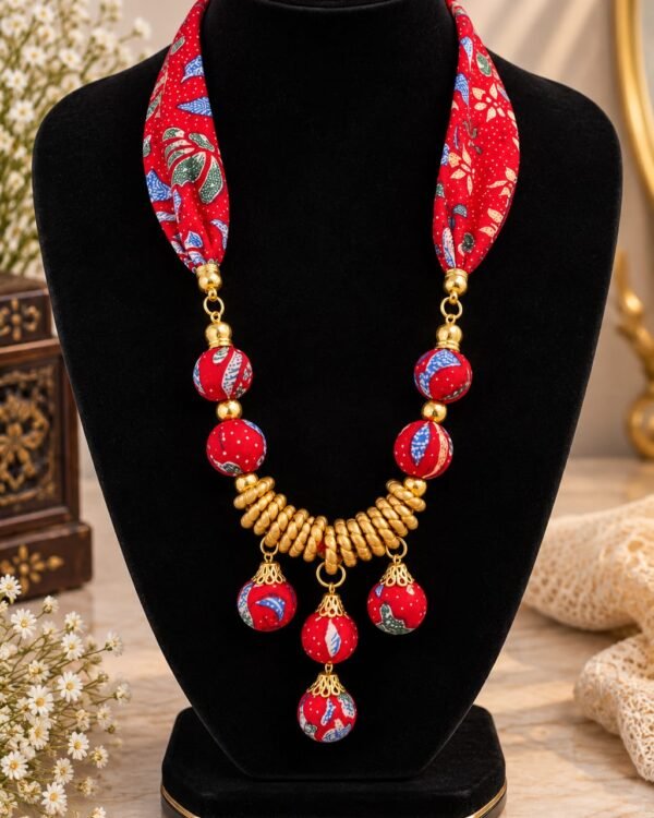 Red Floral Beaded Statement Necklace