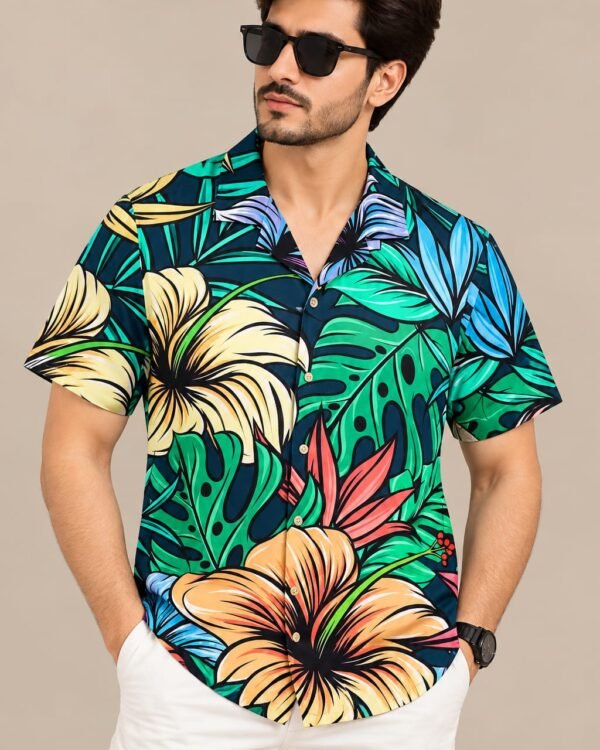 Men’s Tropical Floral Print Hawaiian Shirt – Short Sleeve Casual Summer Shirt