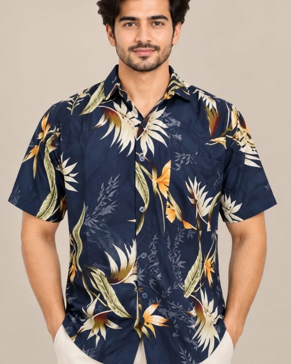 Men’s Navy Floral Print Casual Shirt