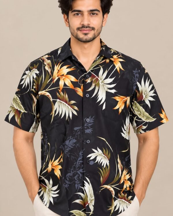 Men’s Black Floral Print Casual Shirt