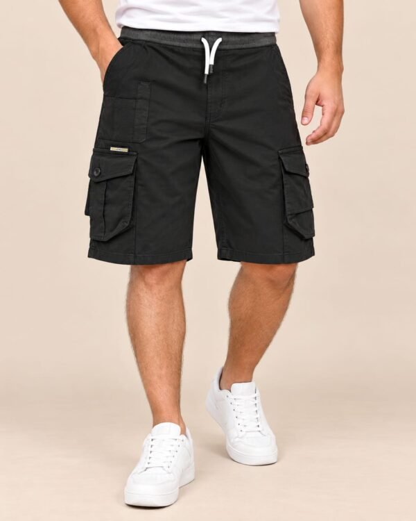 Men’s Black Cargo Shorts – Multi-Pocket Casual Wear