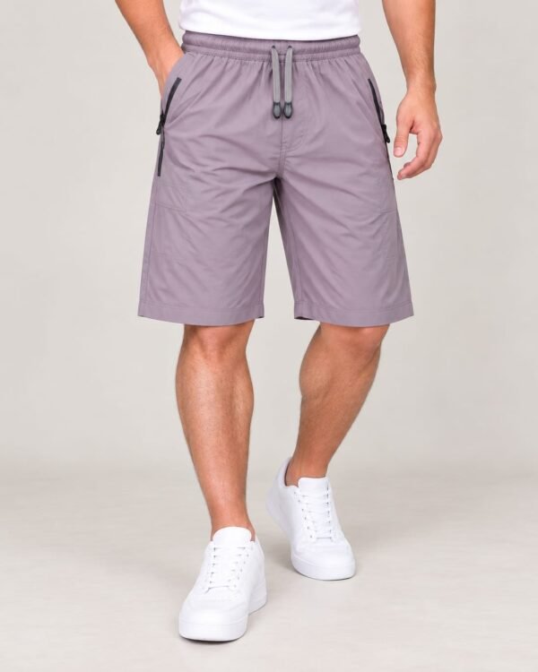 Men’s Light Purple Casual Shorts – Zip Pocket Everyday Wear