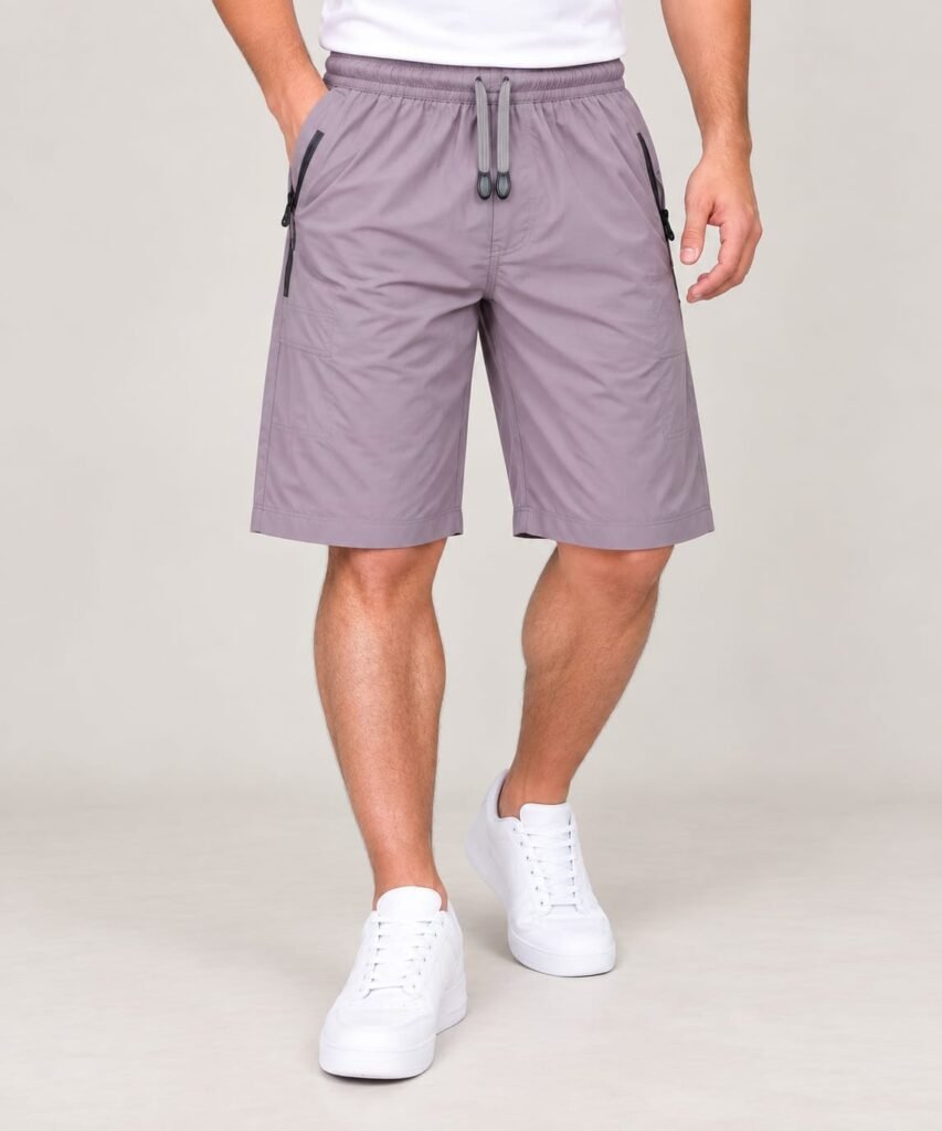 Men’s Light Purple Casual Shorts – Zip Pocket Everyday Wear