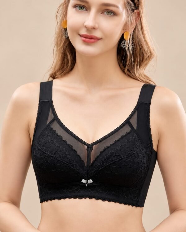 Women’s Black Lace Bra – Wireless Support & Adjustable Straps