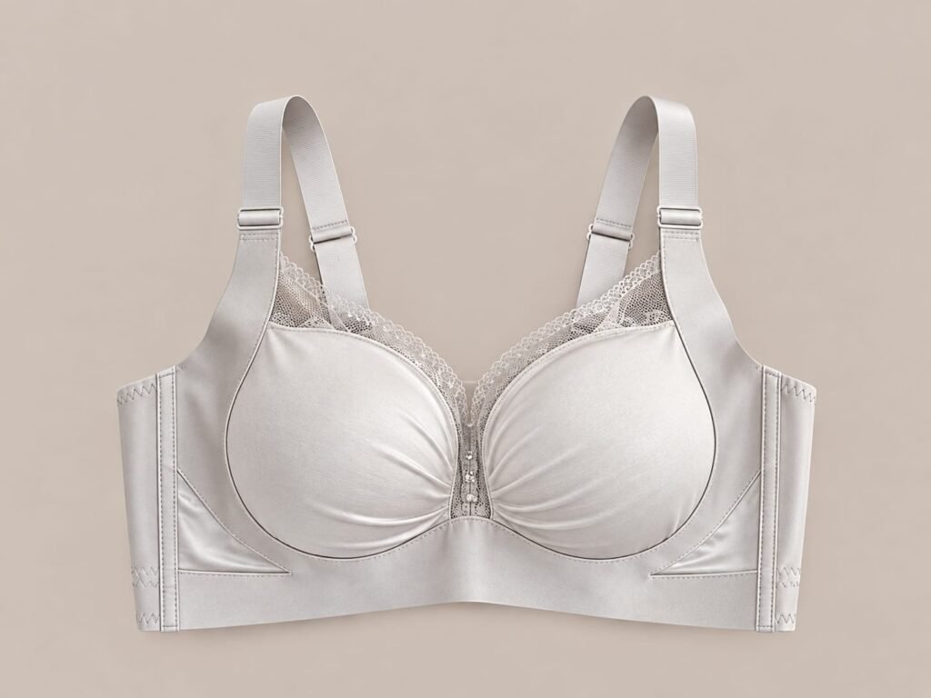 Silver Lace Trim Full Coverage Bra