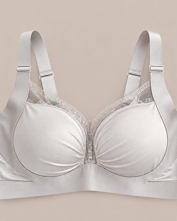 Silver Lace Trim Full Coverage Bra